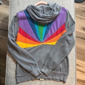 VTG Aviator Nation Sunburst Rainbow Full Zip Hoodie Gray Women’s Small